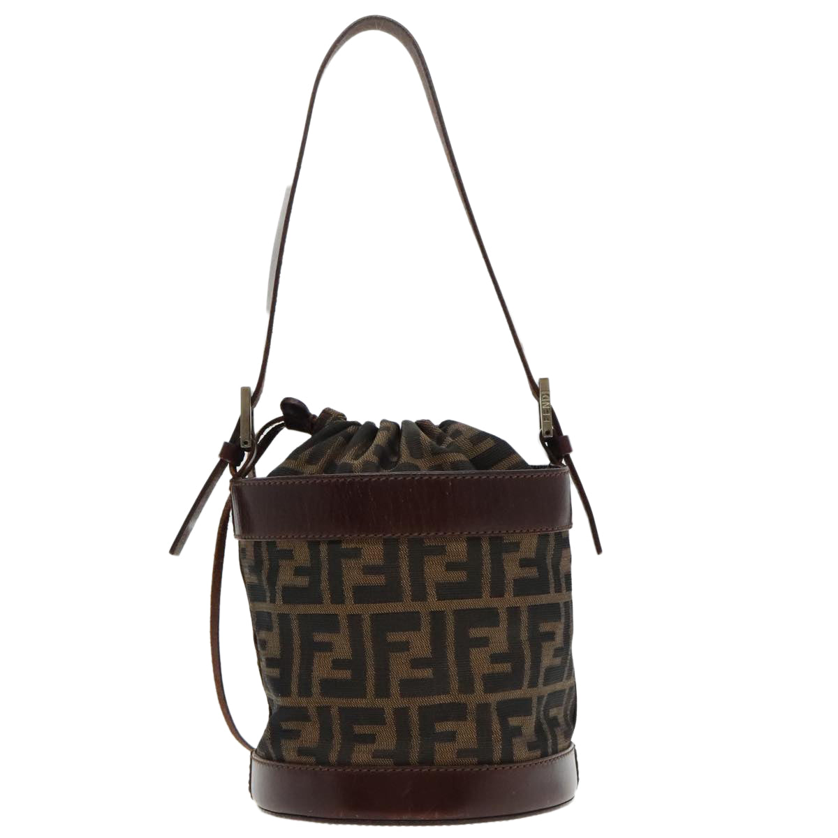 FENDI Bucket Zucca Canvas Hand Bag Brown Black Gold Auth mr569 - 0