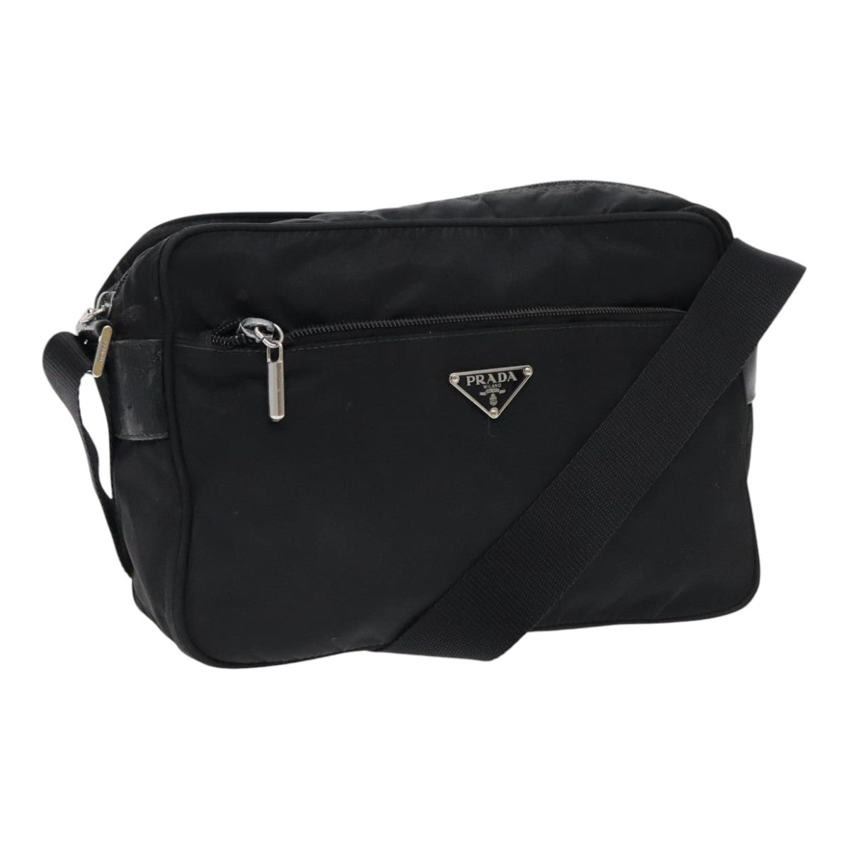 PRADA Shoulder Bag Nylon Black Silver Auth mr572