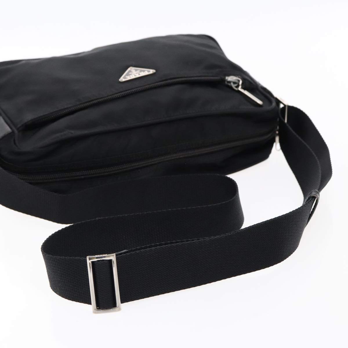 PRADA Shoulder Bag Nylon Black Silver Auth mr572