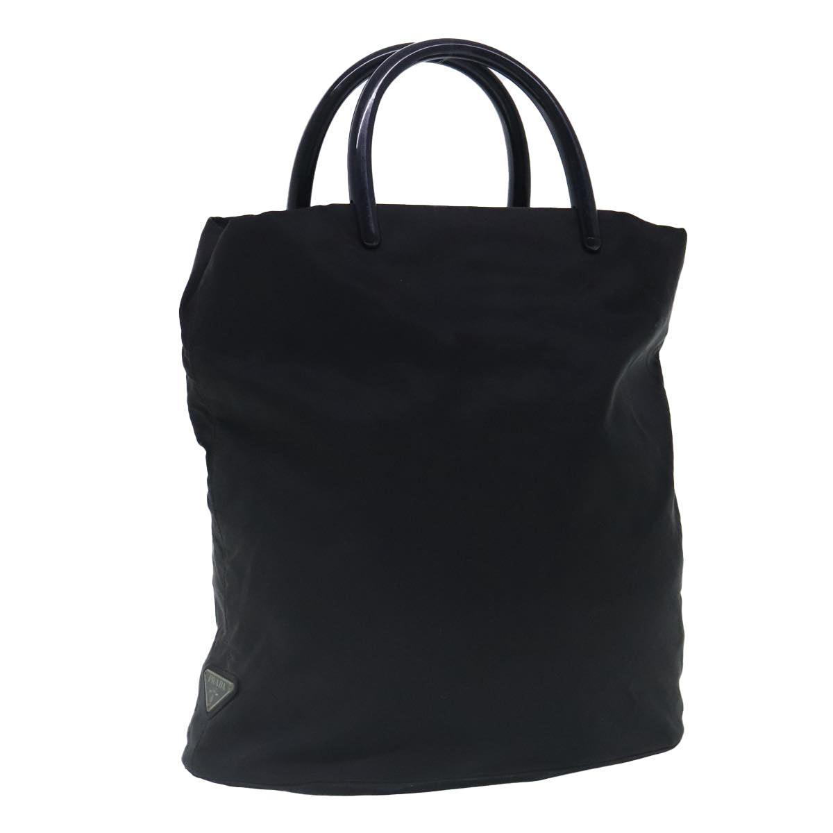 PRADA Tote Bag Nylon Black Silver Auth mr573