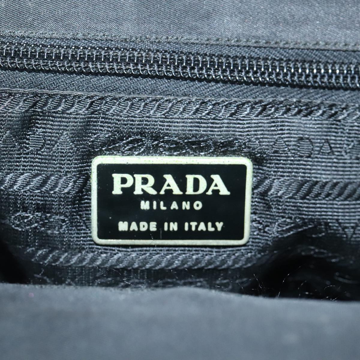 PRADA Tote Bag Nylon Black Silver Auth mr573