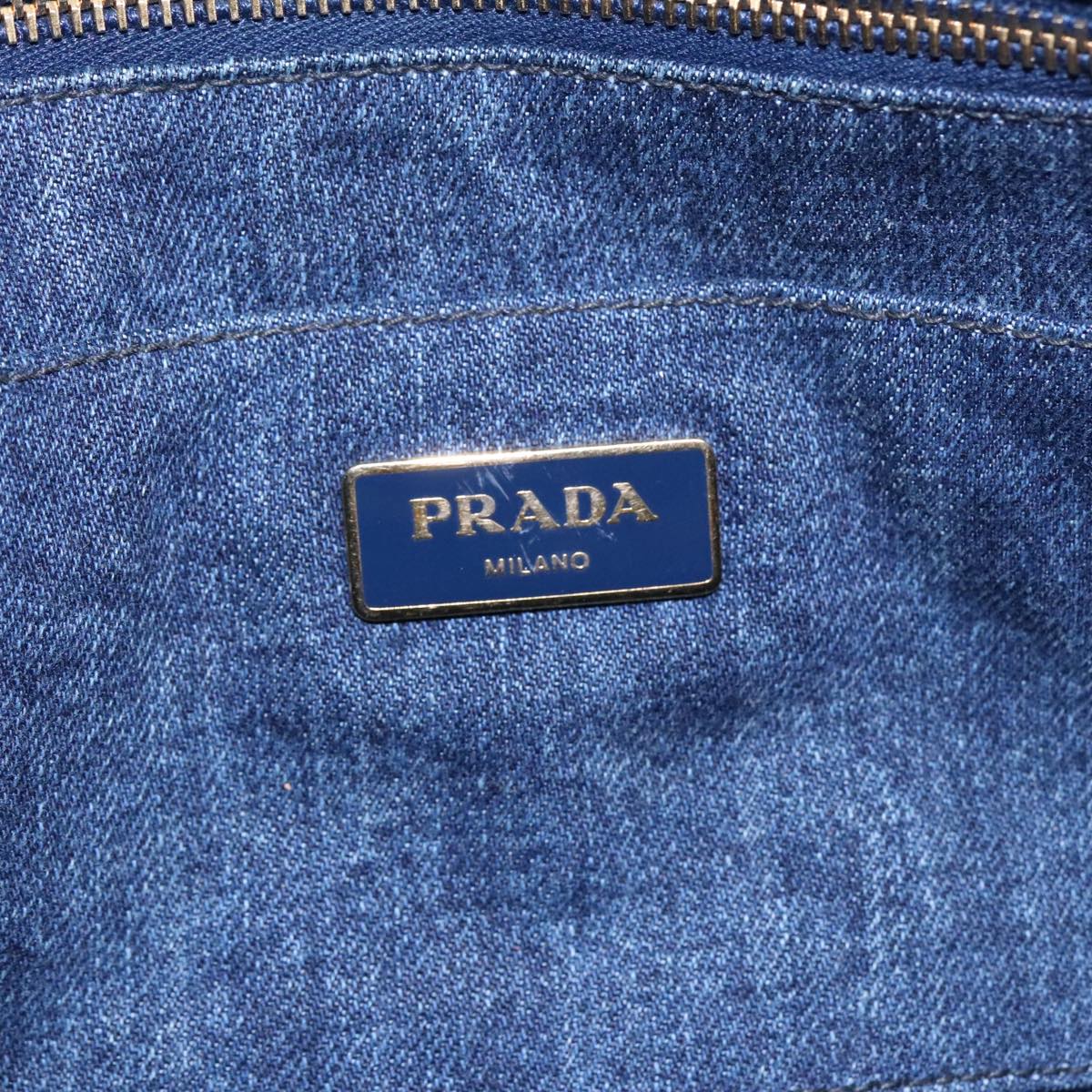 PRADA Canapa MM Hand Bag Denim Blue Gold Auth mr574