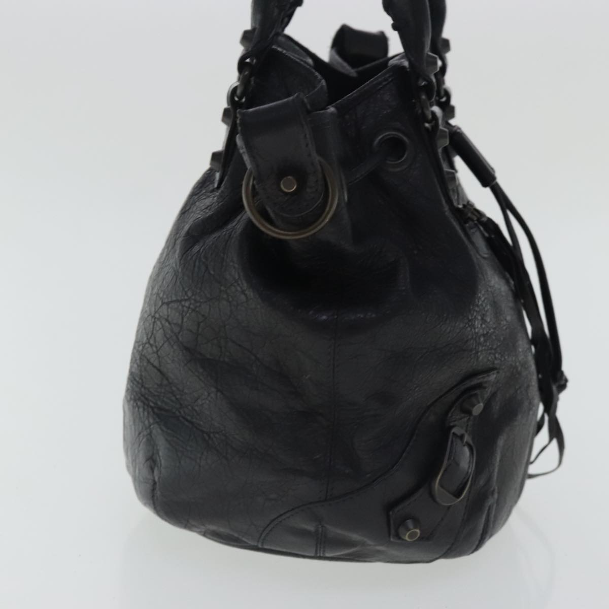 BALENCIAGA Mini Pom Poms Shoulder Bag Leather Black 246438 Auth mr578