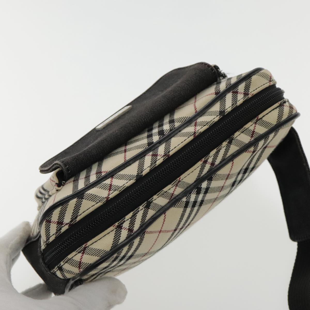 BURBERRY Nova Check Waist bag Canvas Beige Silver Auth mr594