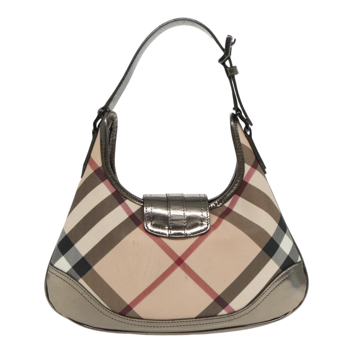 BURBERRY Nova Check Hand Bag PVC Beige Silver Auth mr596 - 0