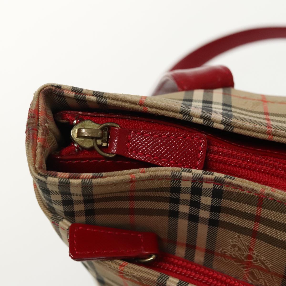 BURBERRY Nova Check Tote Bag Canvas Red Beige Auth mr598