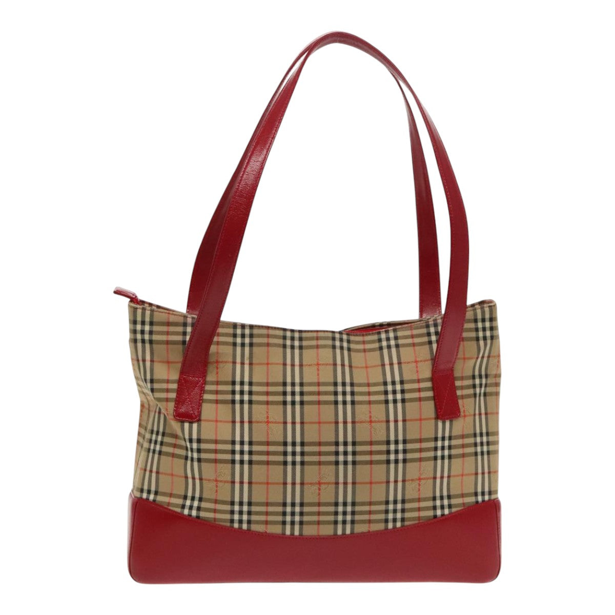 BURBERRY Nova Check Tote Bag Canvas Red Beige Auth mr598 - 0