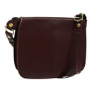 CARTIER Must Line Shoulder Bag Leather Bordeaux Gold Auth mr607-1