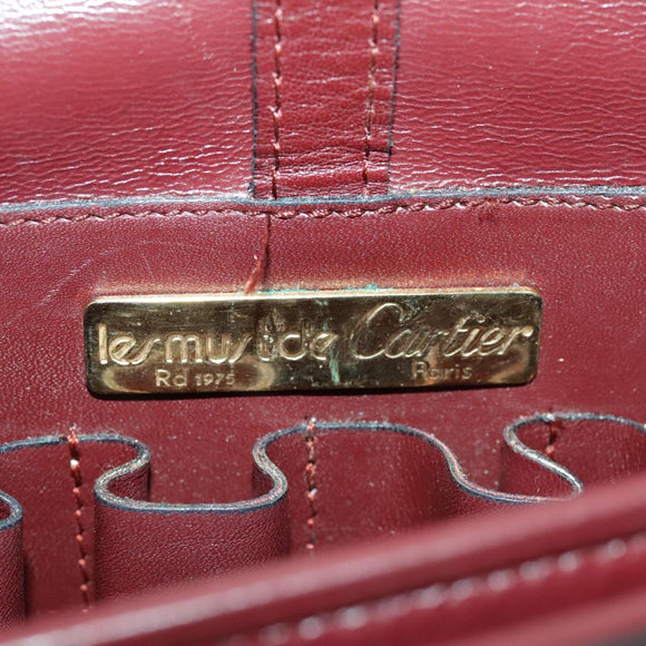 CARTIER Must Line Shoulder Bag Leather Bordeaux Gold Auth mr607