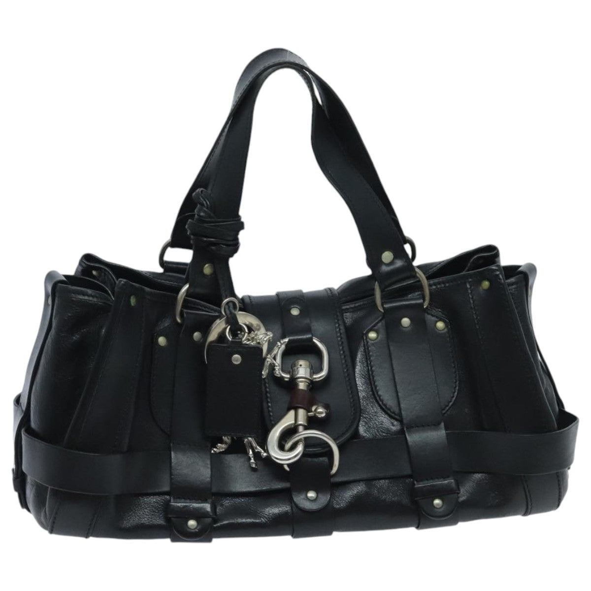 Chloe Kerala Horse Hand Bag Leather Black Silver Auth mr610