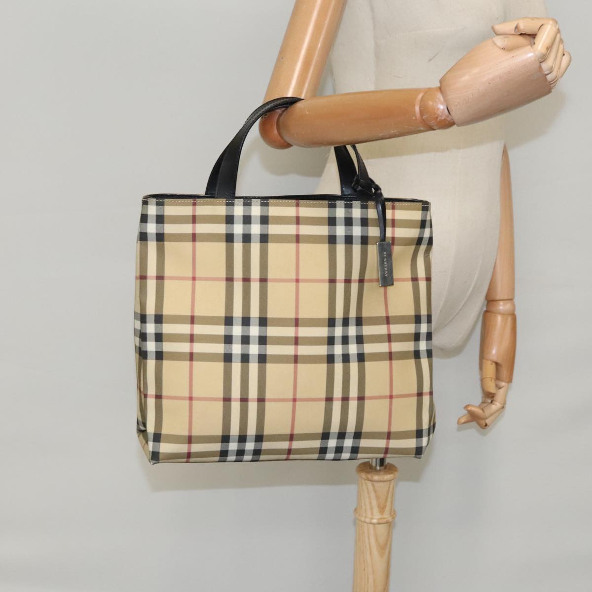 BURBERRY Nova Check Tote Bag PVC Beige Auth mr616