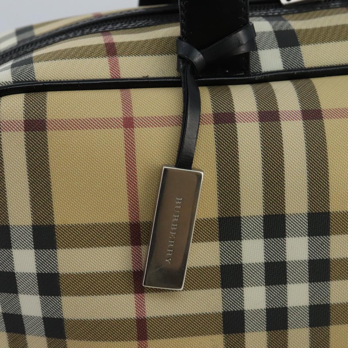 BURBERRY Nova Check Hand Bag PVC Silver Beige Auth mr618