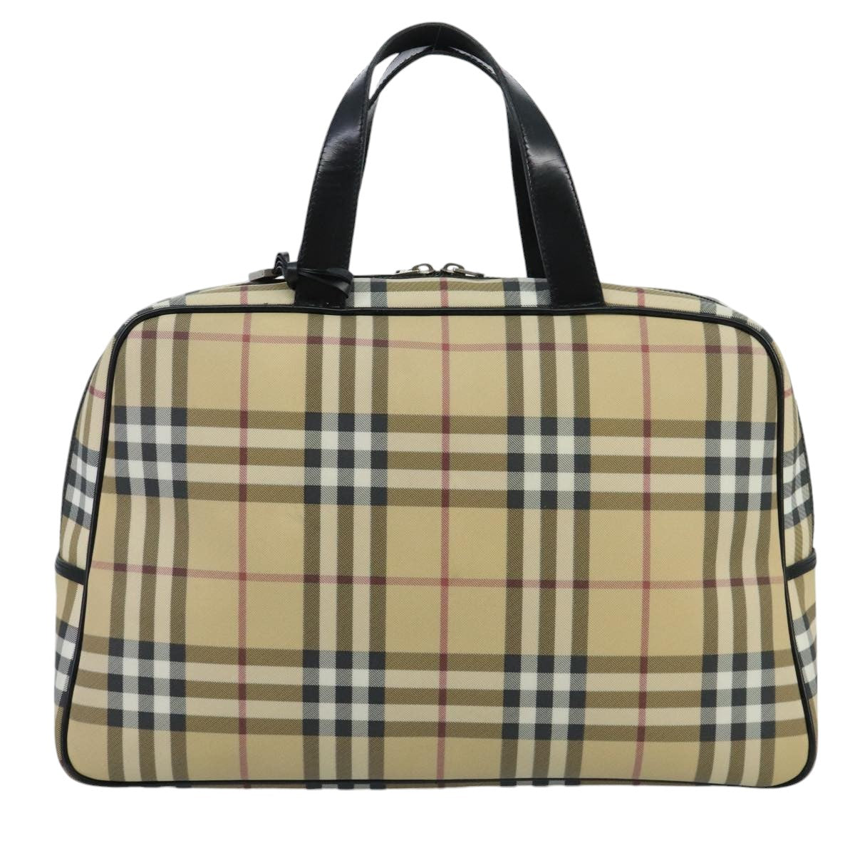 BURBERRY Nova Check Hand Bag PVC Silver Beige Auth mr618