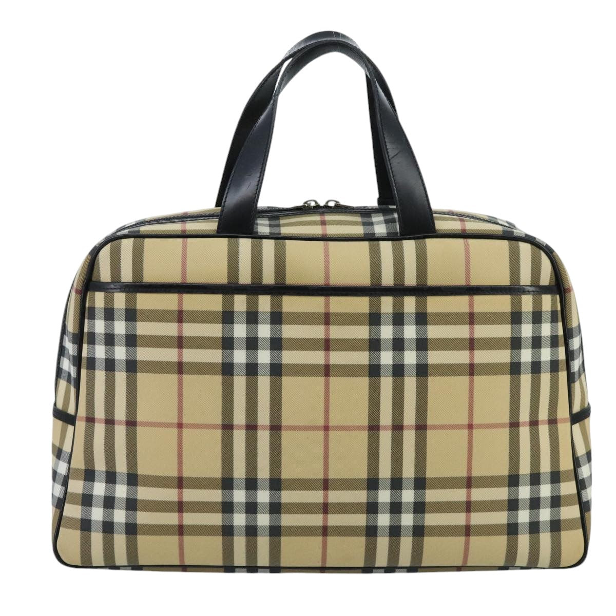 BURBERRY Nova Check Hand Bag PVC Silver Beige Auth mr618 - 0