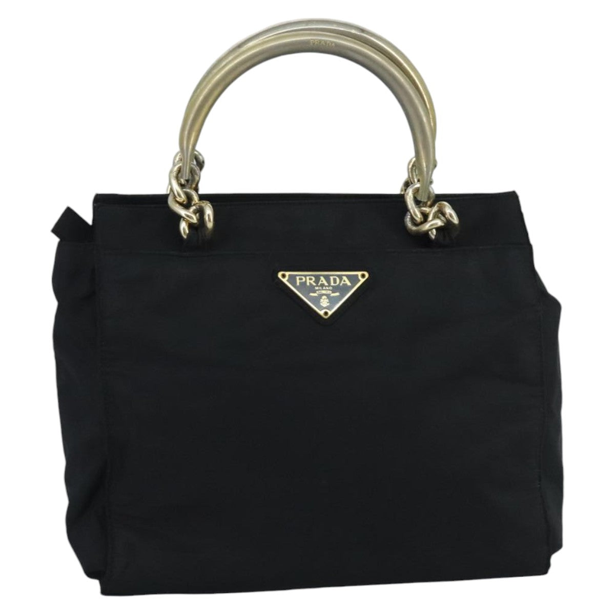 PRADA Hand Bag Nylon Gold Black Auth mr620