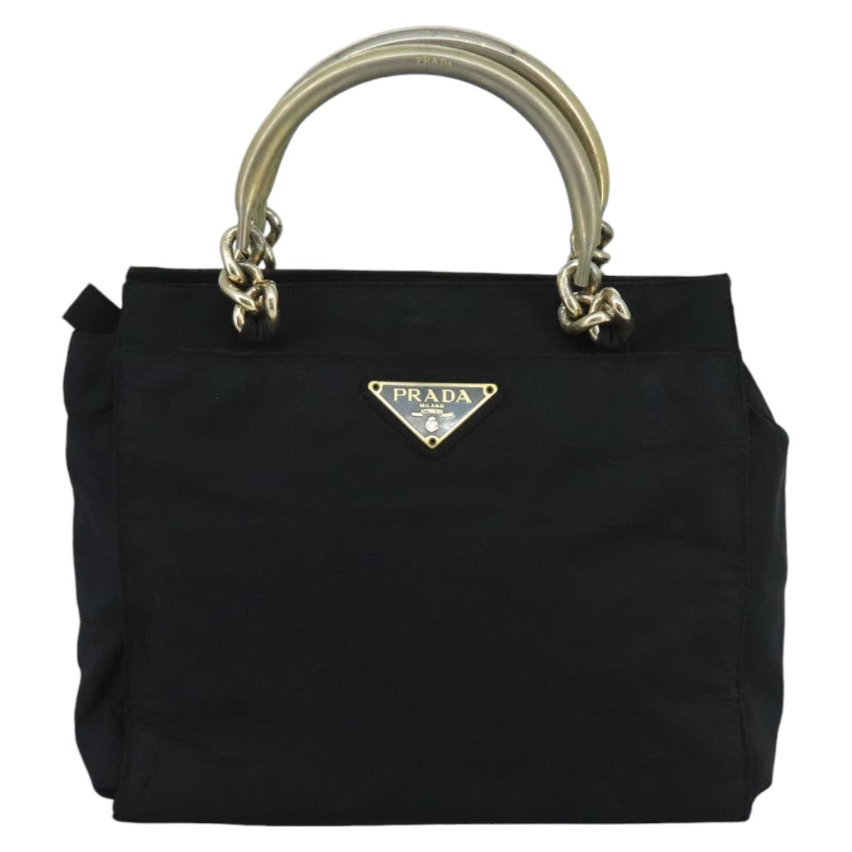 PRADA Hand Bag Nylon Gold Black Auth mr620