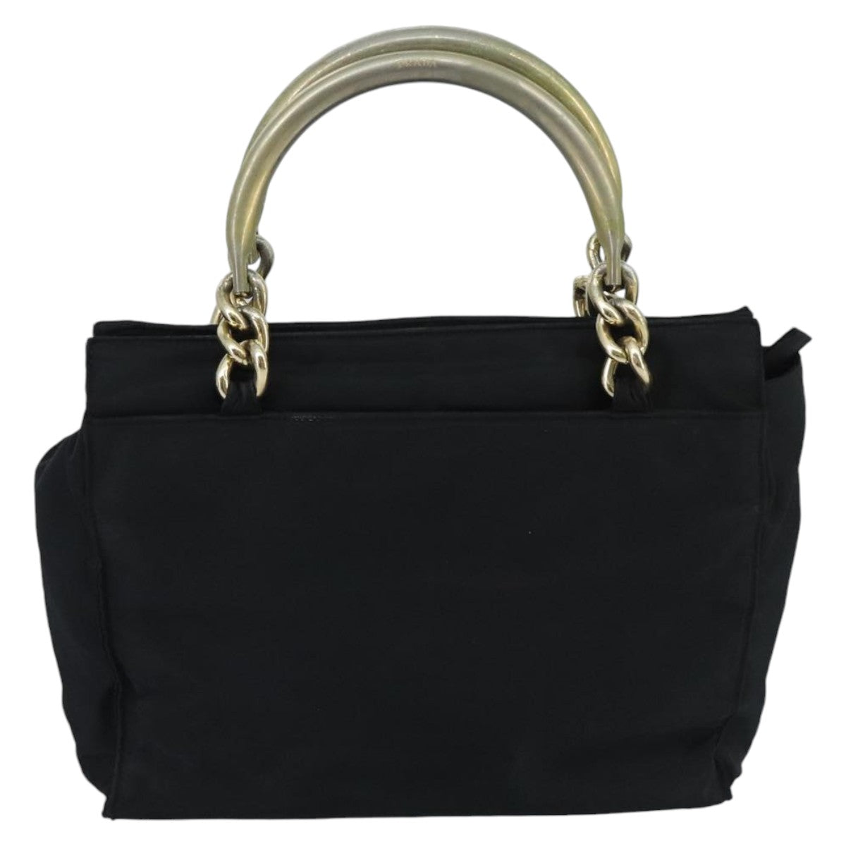 PRADA Hand Bag Nylon Gold Black Auth mr620 - 0