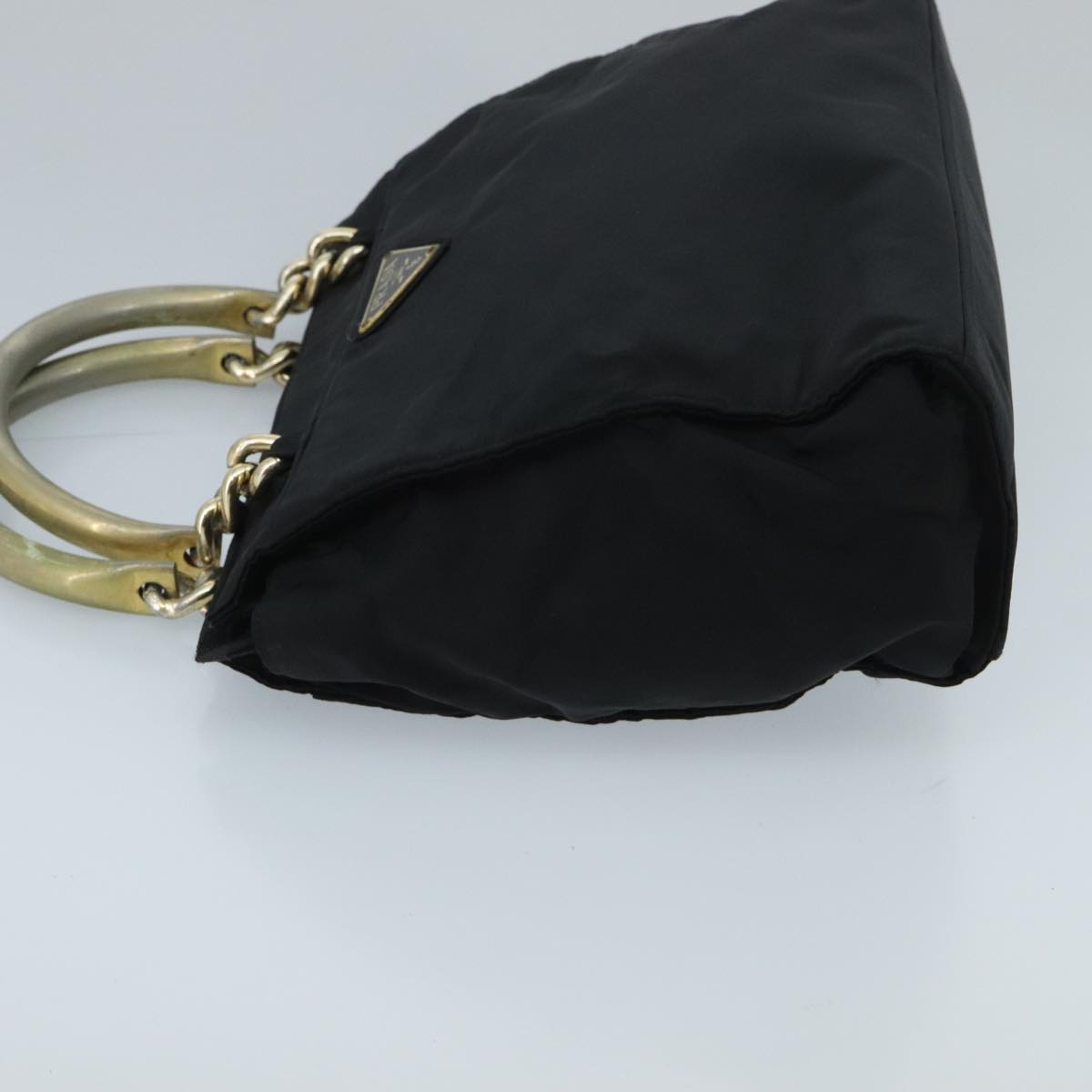 PRADA Hand Bag Nylon Gold Black Auth mr620