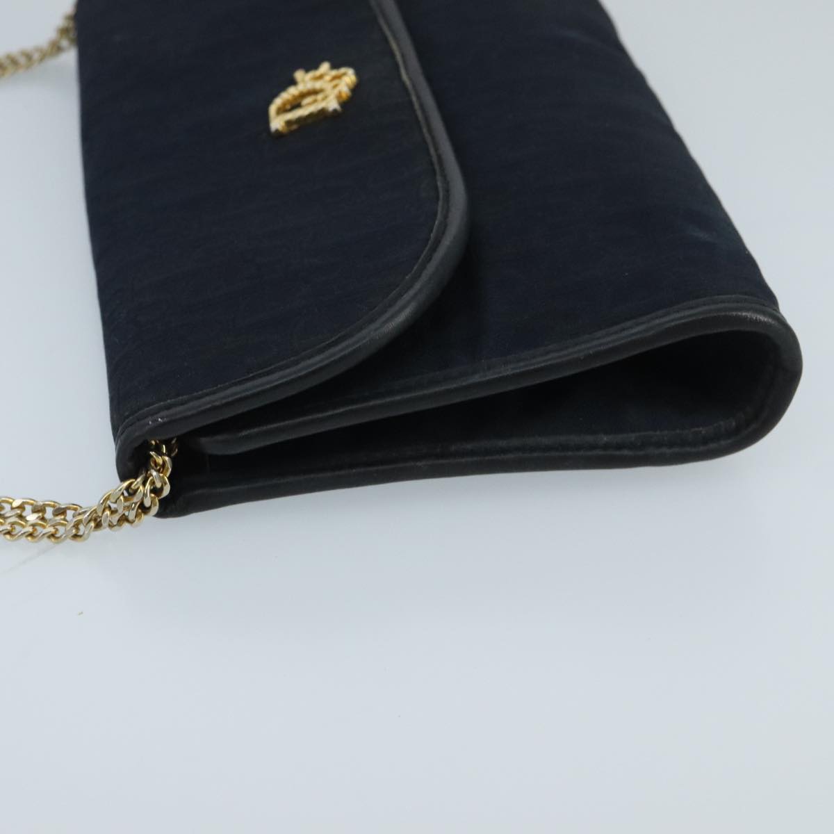 Christian Dior Trotter Canvas Chain Shoulder Bag Gold Navy Auth mr622