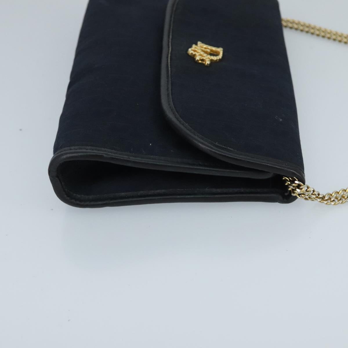 Christian Dior Trotter Canvas Chain Shoulder Bag Gold Navy Auth mr622