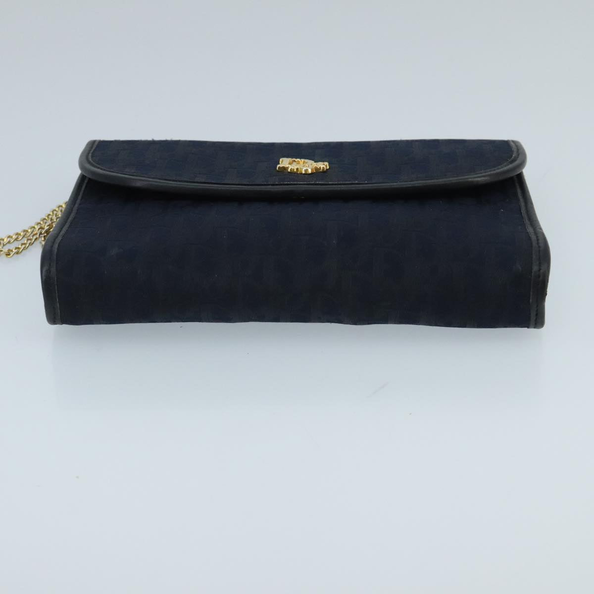 Christian Dior Trotter Canvas Chain Shoulder Bag Gold Navy Auth mr622