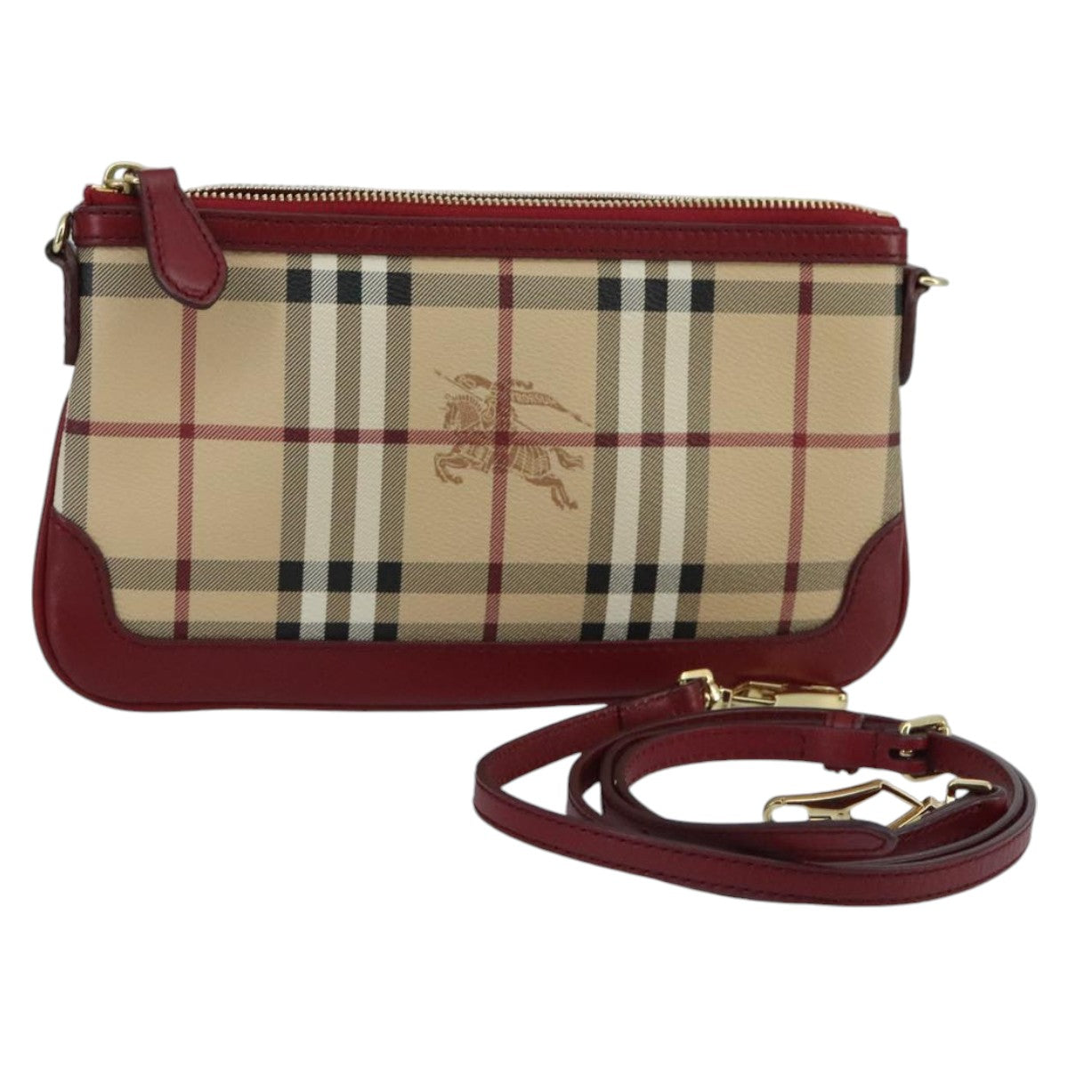 BURBERRY Nova Check Shoulder Bag PVC Beige Gold Red Auth mr629