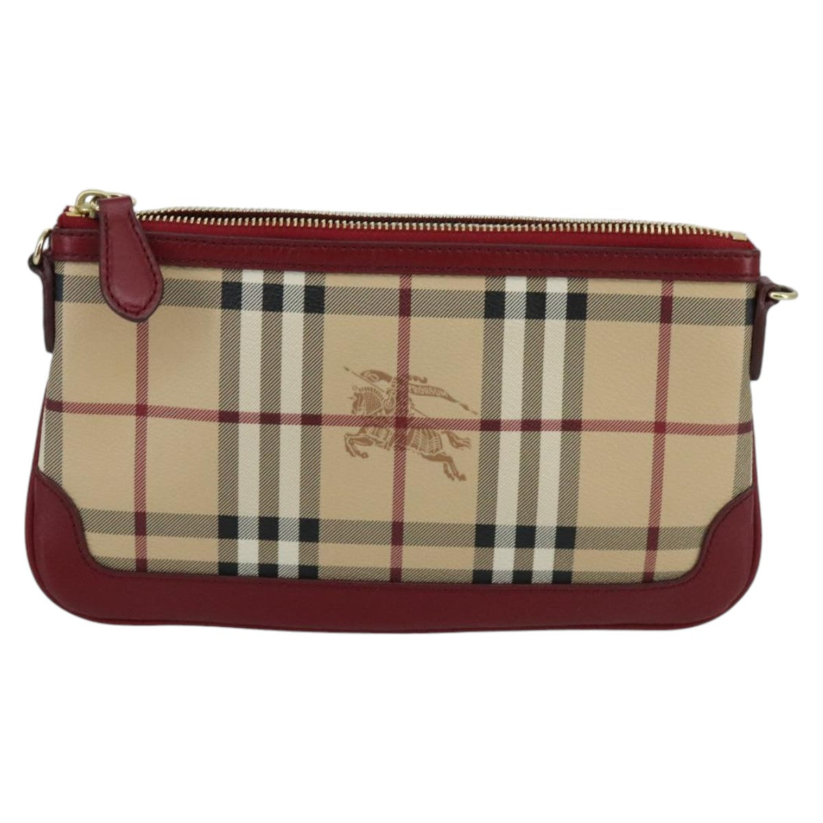 BURBERRY Nova Check Shoulder Bag PVC Beige Gold Red Auth mr629