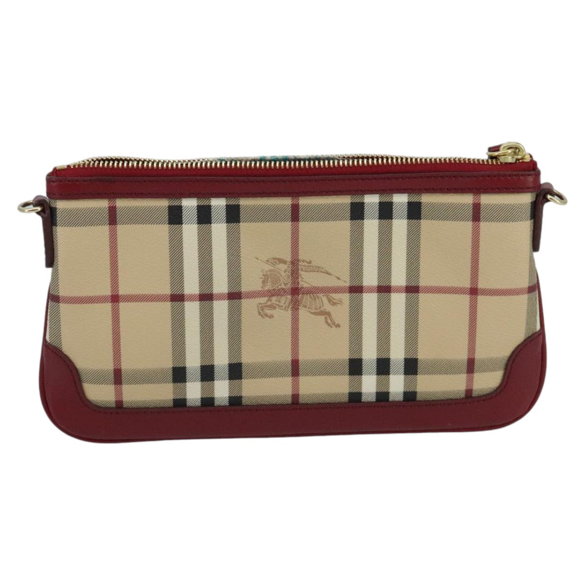 BURBERRY Nova Check Shoulder Bag PVC Beige Gold Red Auth mr629 - 0