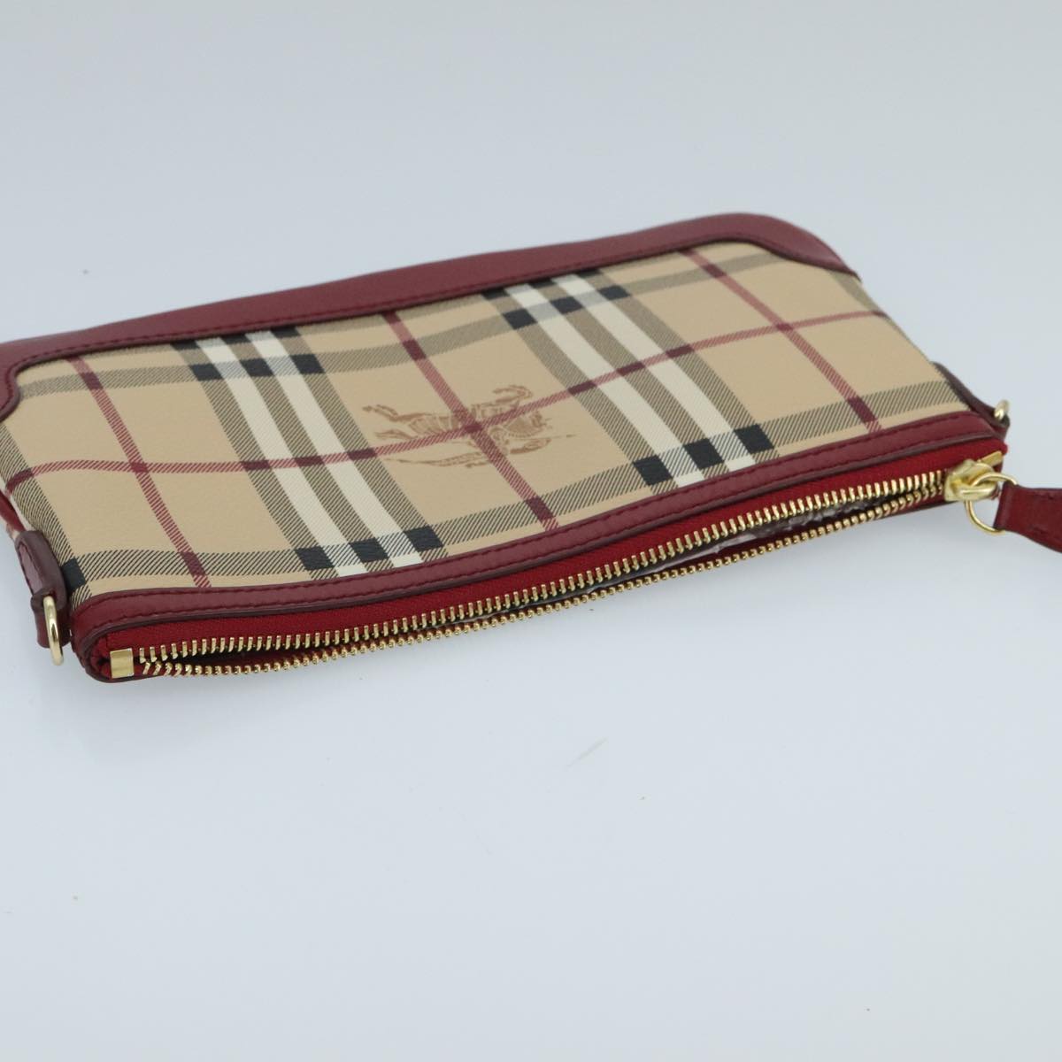 BURBERRY Nova Check Shoulder Bag PVC Beige Gold Red Auth mr629