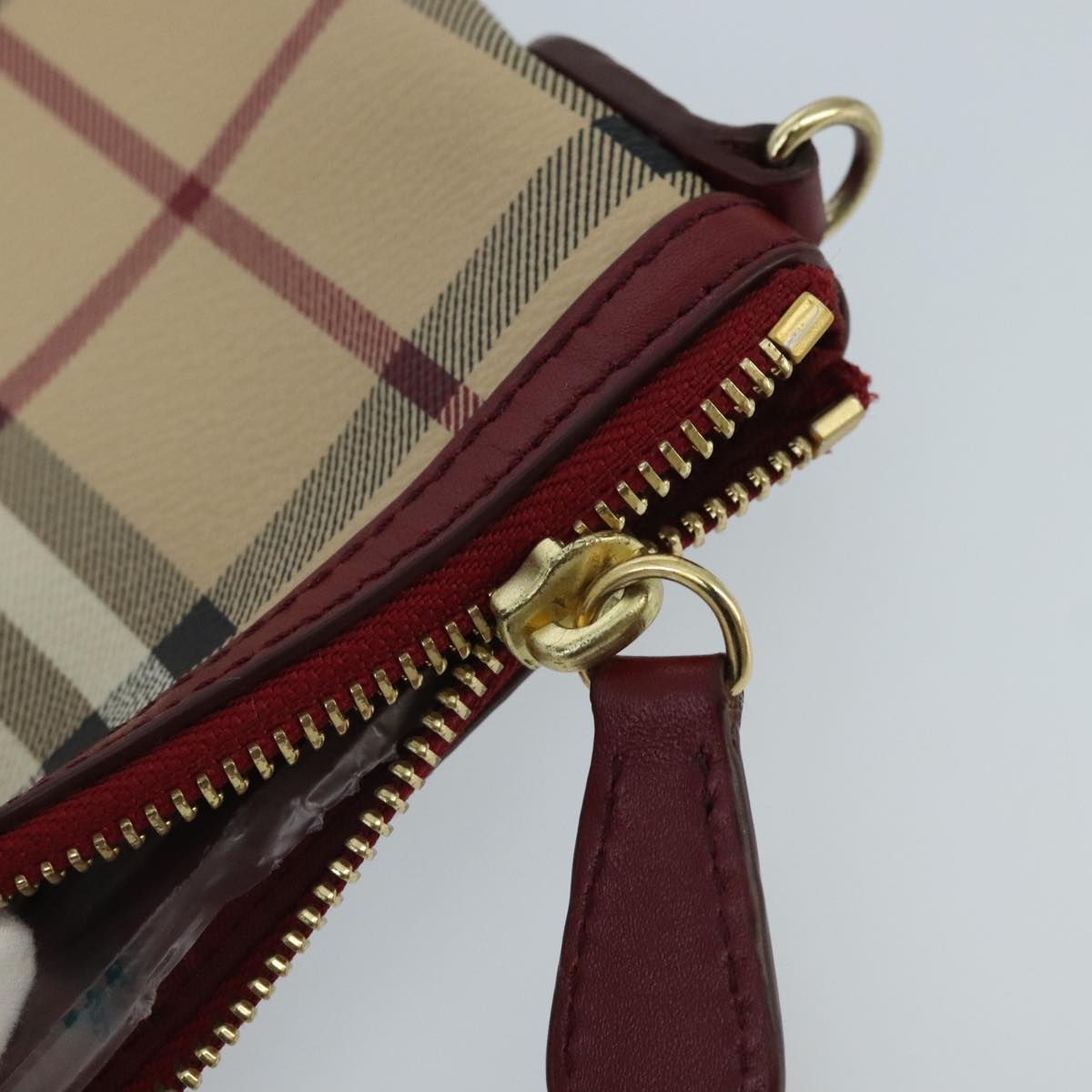 BURBERRY Nova Check Shoulder Bag PVC Beige Gold Red Auth mr629