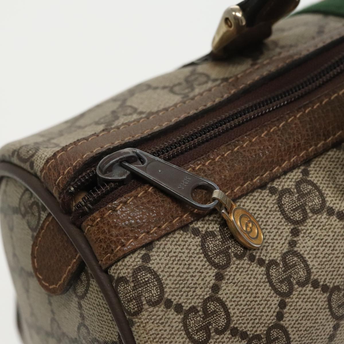 GUCCI GG Supreme Web Sherry Line Boston Bag PVC Beige Red Green Auth mr632