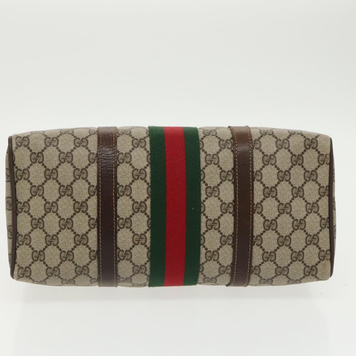 GUCCI GG Supreme Web Sherry Line Boston Bag PVC Beige Red Green Auth mr632