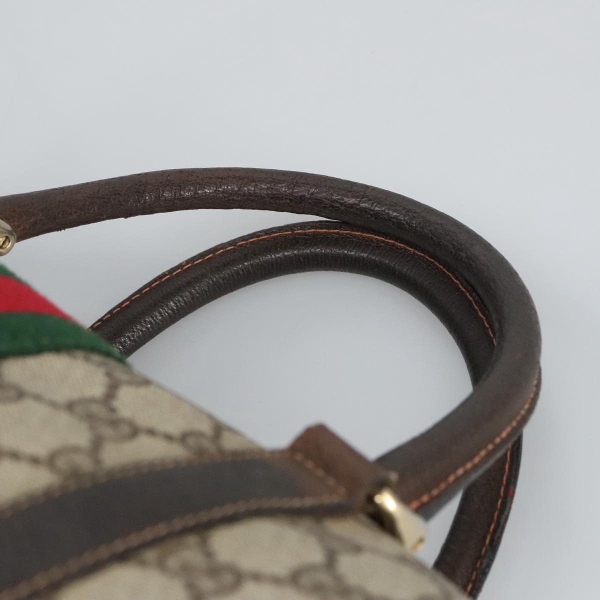 GUCCI GG Supreme Web Sherry Line Boston Bag PVC Beige Red Green Auth mr633