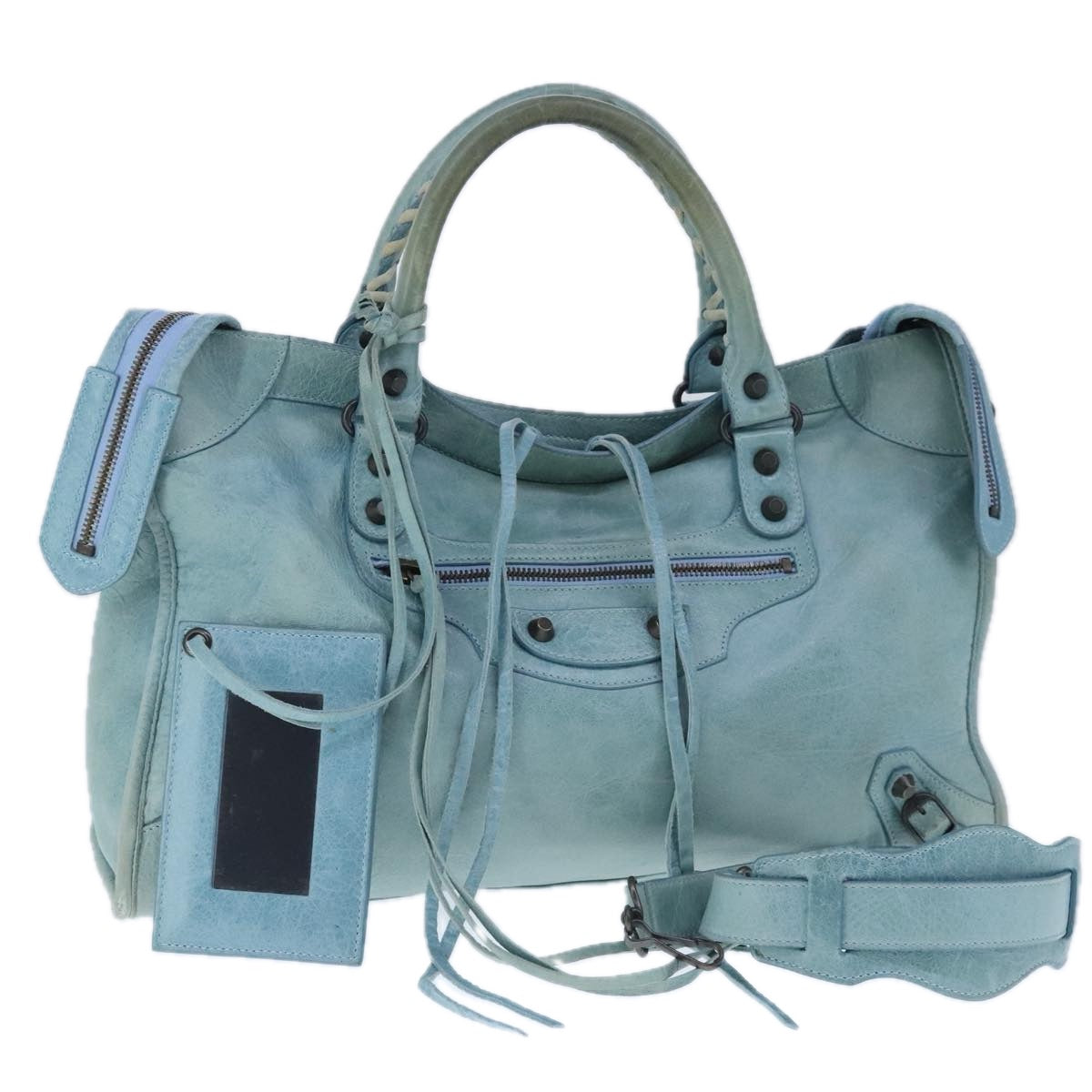 BALENCIAGA The City Hand Bag Leather 2way Light Blue Auth mr645