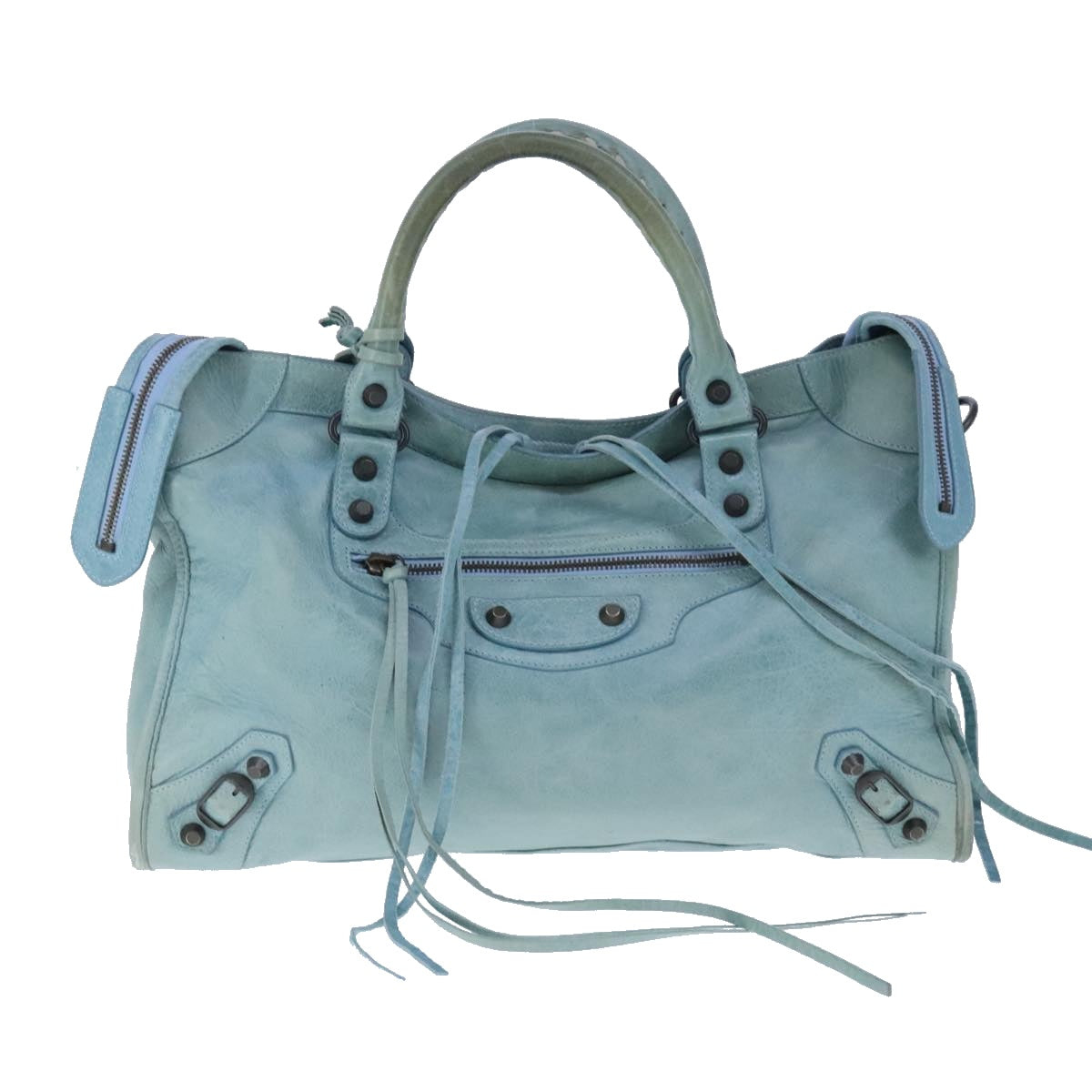 BALENCIAGA The City Hand Bag Leather 2way Light Blue Auth mr645