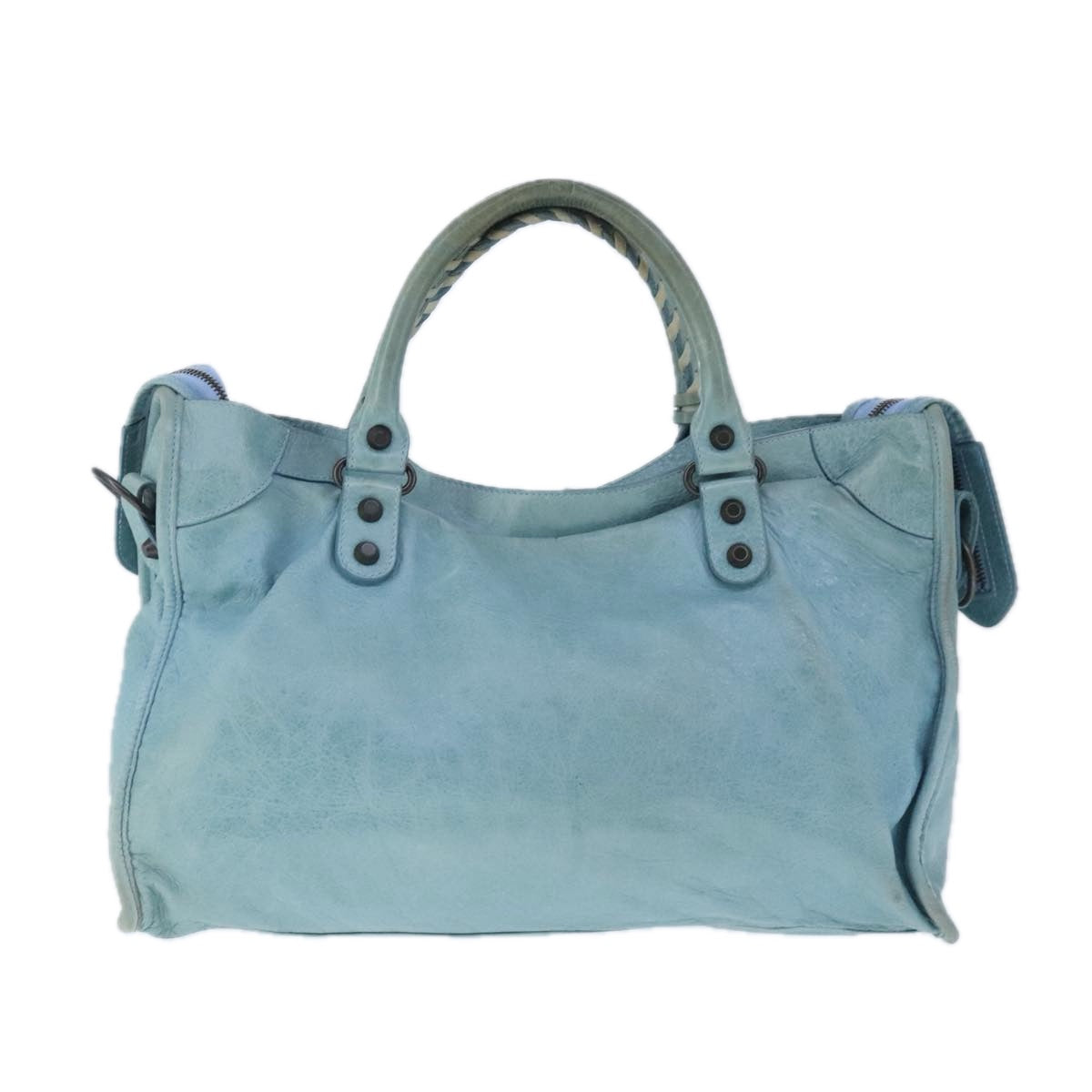 BALENCIAGA The City Hand Bag Leather 2way Light Blue Auth mr645 - 0