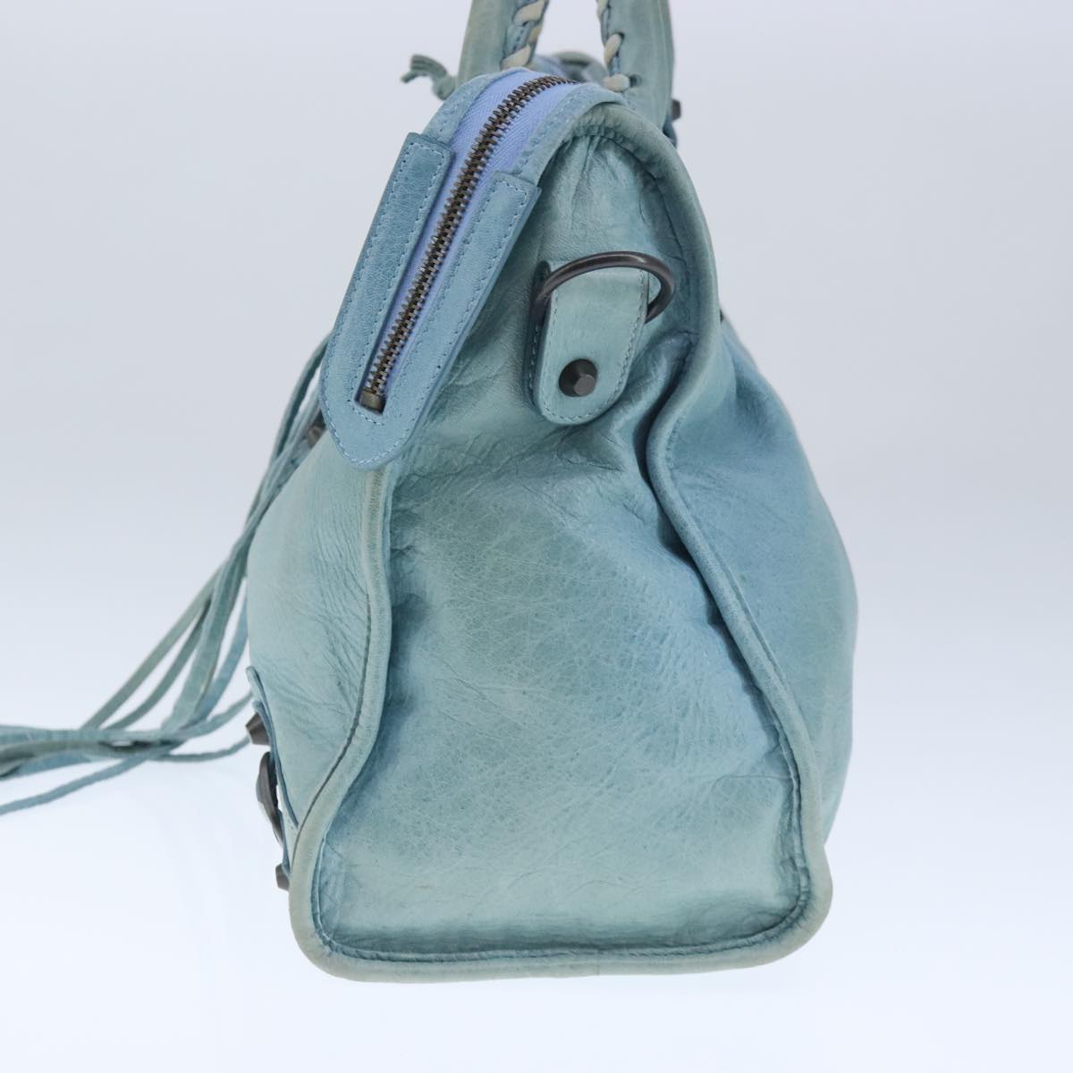 BALENCIAGA The City Hand Bag Leather 2way Light Blue Auth mr645