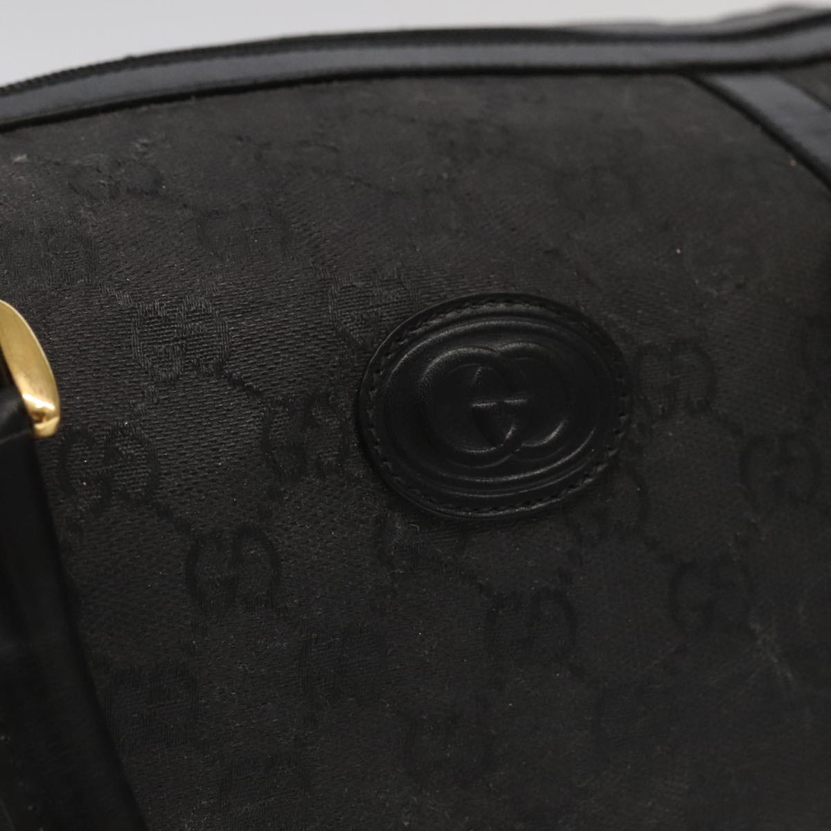 GUCCI GG Canvas Hand Bag Black Gold Auth mr650