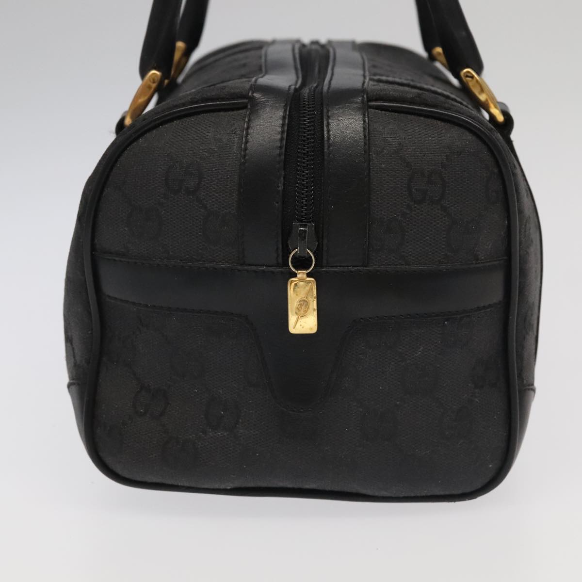 GUCCI GG Canvas Hand Bag Black Gold Auth mr650