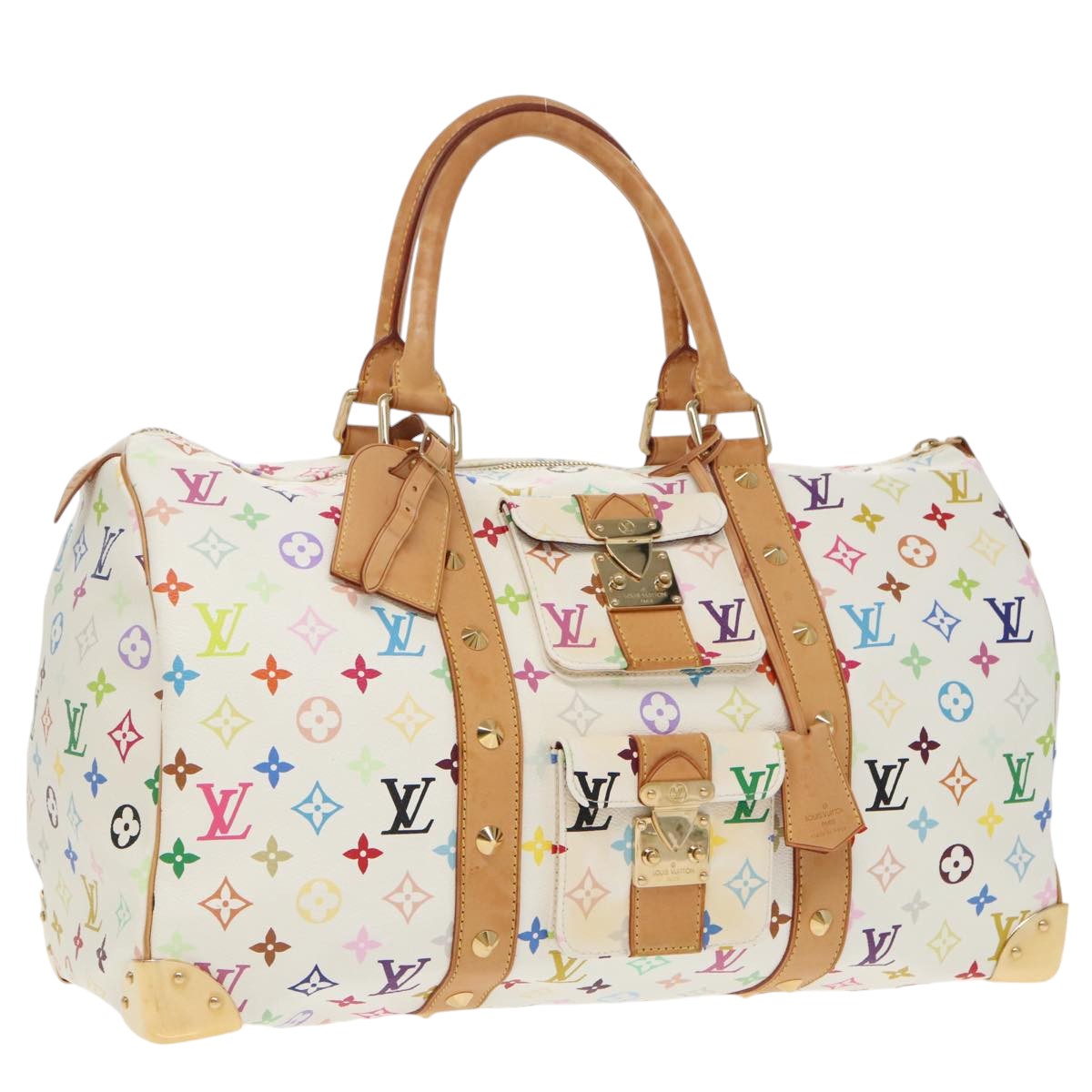 LOUIS VUITTON Monogram Multicolor Keepall 45 Boston Bag White M92641 Auth mr652A