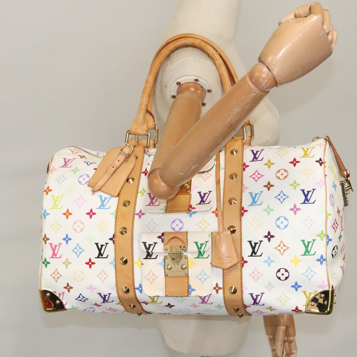 LOUIS VUITTON Monogram Multicolor Keepall 45 Boston Bag White M92641 Auth mr652A