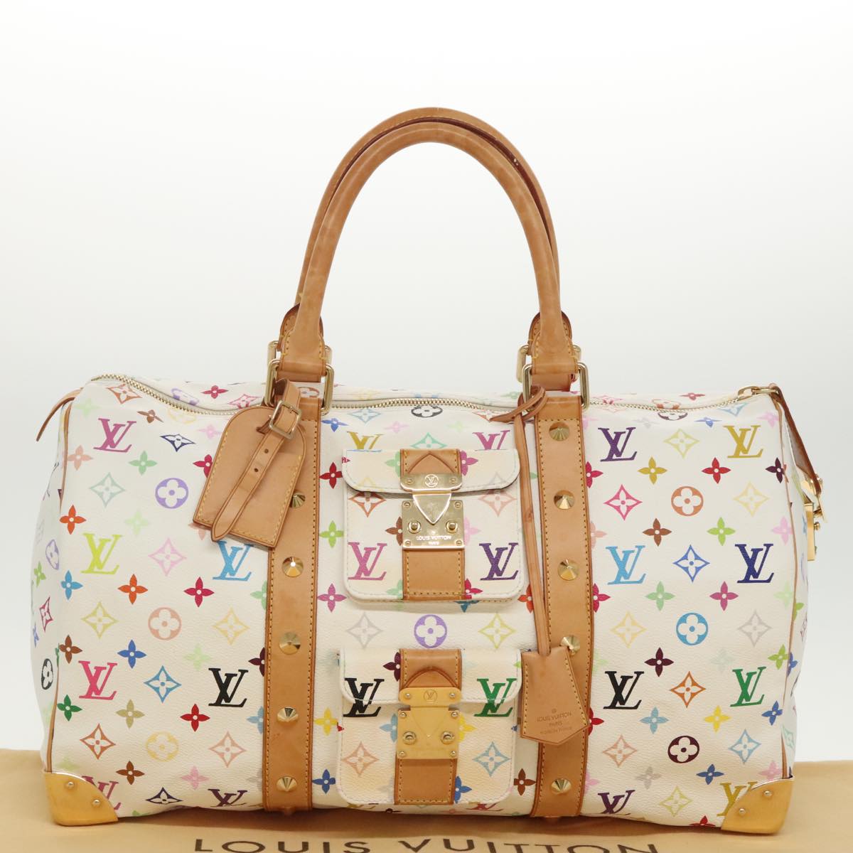 LOUIS VUITTON Monogram Multicolor Keepall 45 Boston Bag White M92641 Auth mr652A