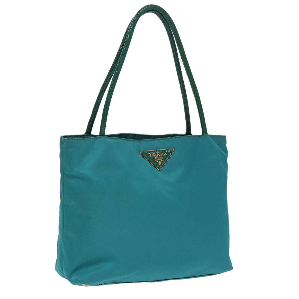 PRADA Tote Bag Nylon Turquoise Blue Gold Auth mr653