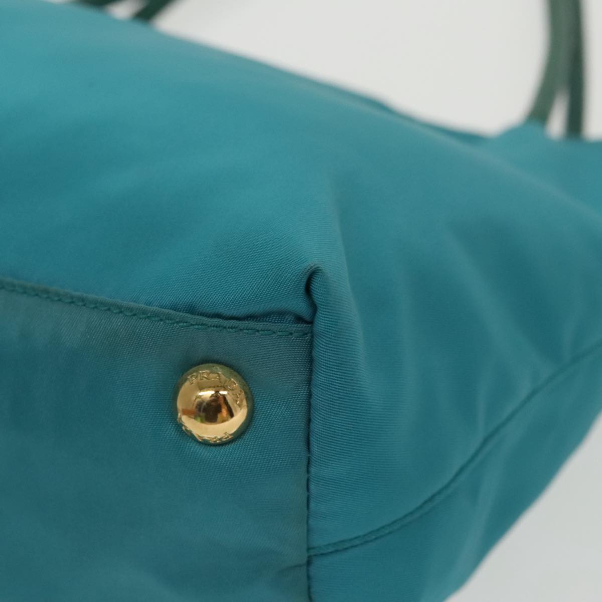 PRADA Tote Bag Nylon Turquoise Blue Gold Auth mr653