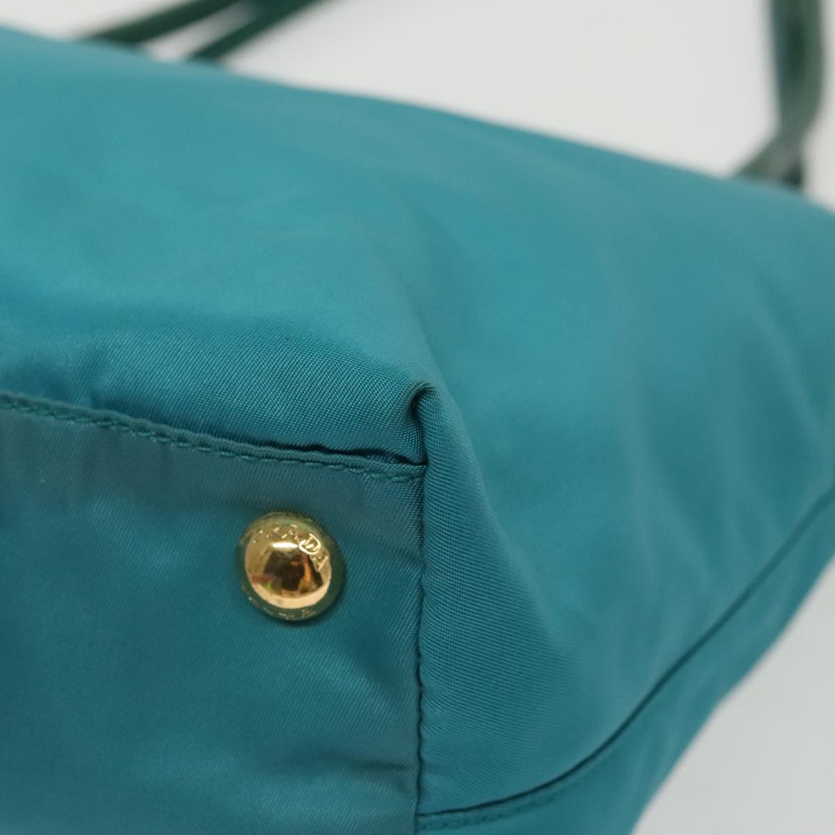 PRADA Tote Bag Nylon Turquoise Blue Gold Auth mr653