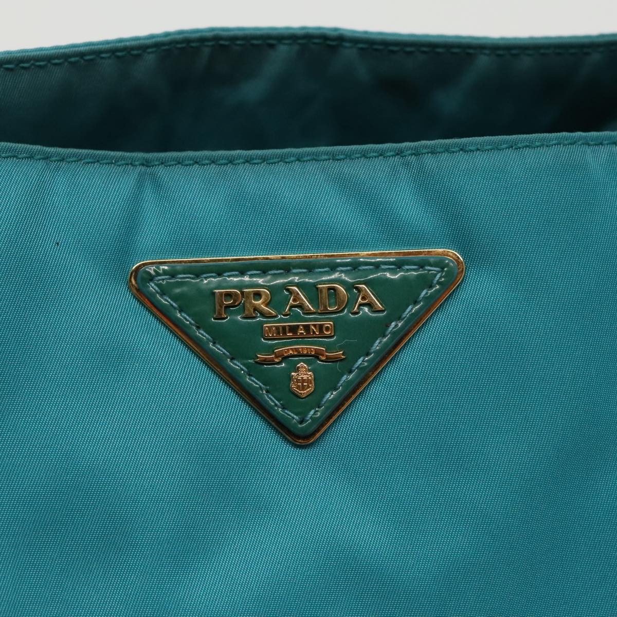 PRADA Tote Bag Nylon Turquoise Blue Gold Auth mr653