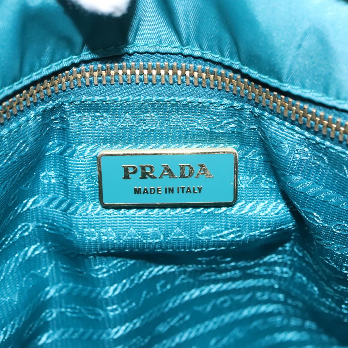 PRADA Tote Bag Nylon Turquoise Blue Gold Auth mr653