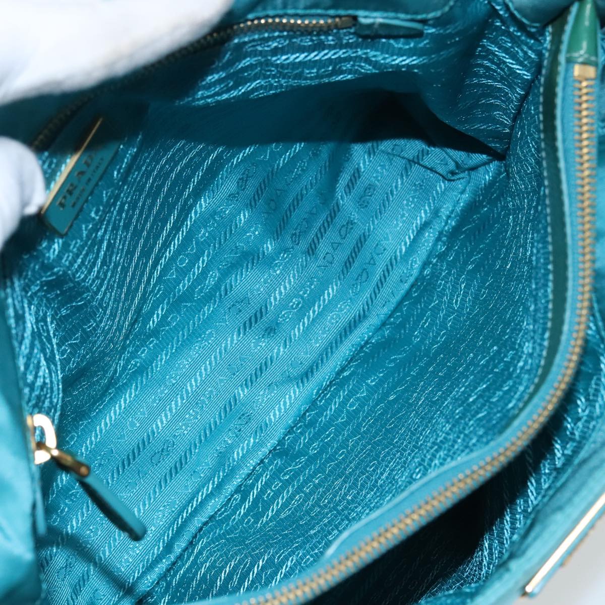 PRADA Tote Bag Nylon Turquoise Blue Gold Auth mr653