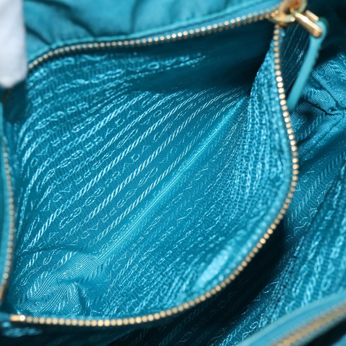 PRADA Tote Bag Nylon Turquoise Blue Gold Auth mr653