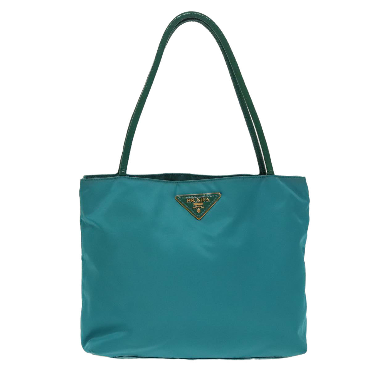 PRADA Tote Bag Nylon Turquoise Blue Gold Auth mr653